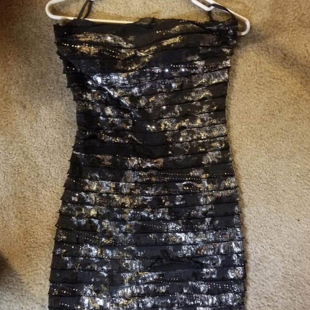 Black and silver strapless Dress M